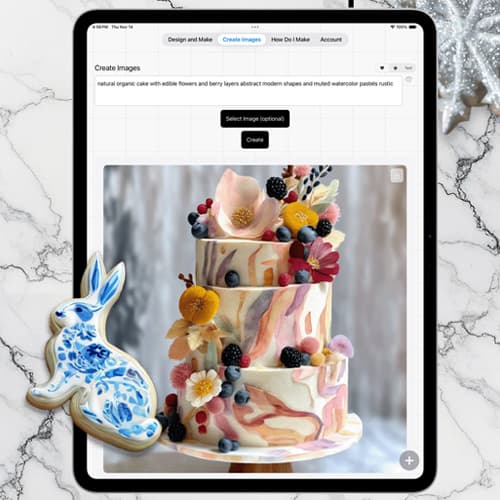 Screenshot of iPad showing a Cake Design Created with the App